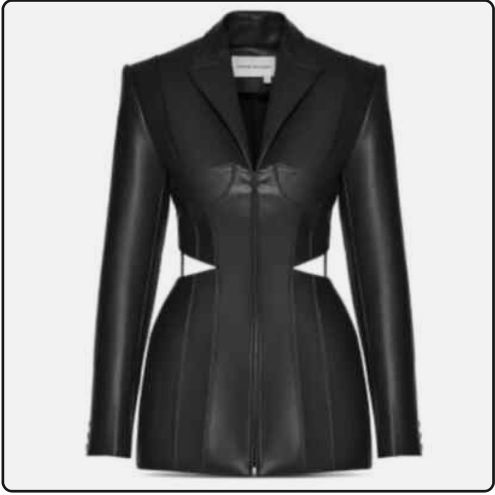ALEKSANDRE AKHALKATSISHIL Black Faux Leather Blazer